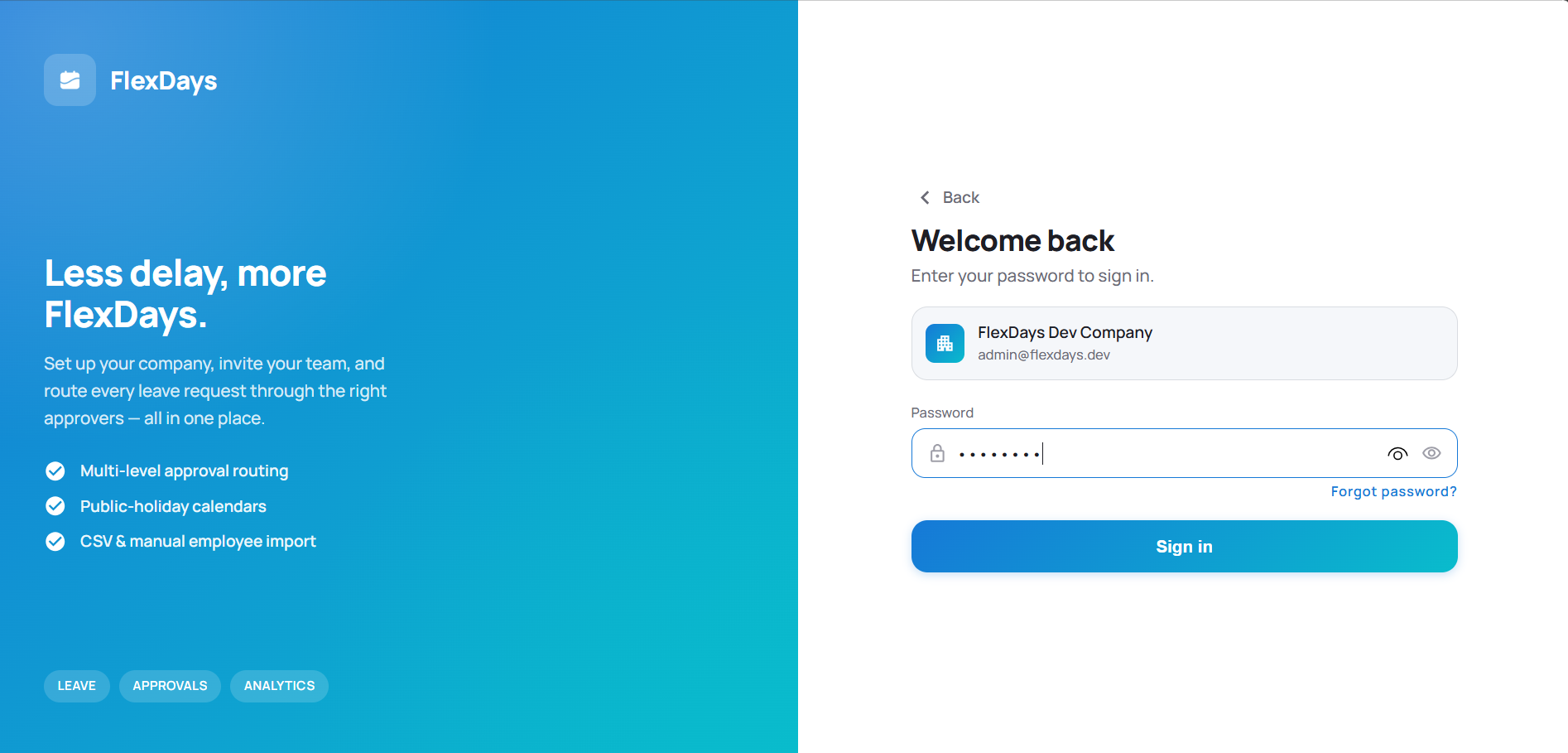 FlexDays web portal login